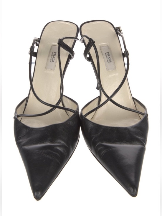 Prada Shoes - Prada Black Pointed-Toe Cross-Strap Slingback Heels